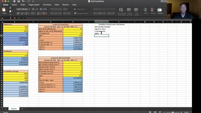 Updated Excel Tutorial (with some t-distribution)
