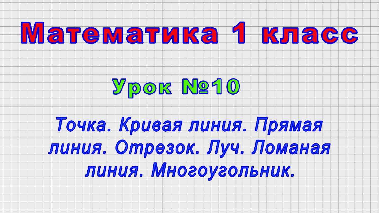 Математика 1 класс (Урок№10 - Точка. Кривая линия. Прямая линия. Отрезок. Луч. Ломаная линия.)