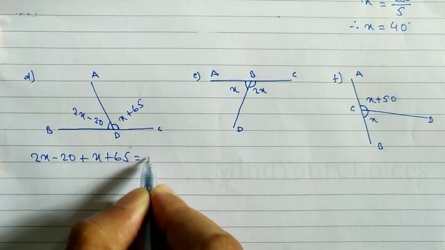 Class 8 Geometry Angle Exercise | Geometry Class 8 | Supplementary Angles | Find The Value of x