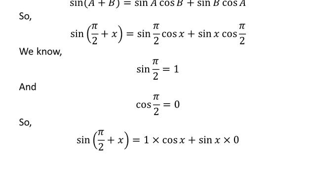 sin(pi/2 + x) | sin(pi/2 + theta)