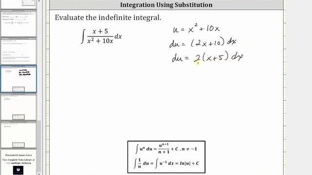 Indefinite Integration of a Quotient Using Substitution (Ln)