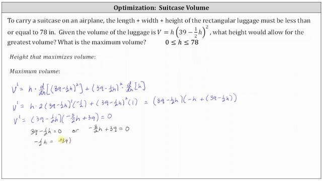 Optimization: Maximize Suitcase Volume Given Sum of Length, Width, Height (Airline)