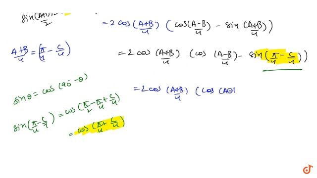 `cos(A/2)+cos(B/2)-cos(C/2)=4cos((pi+A)/4)cos((pi+B)/4)cos((pi-c)/4)`
