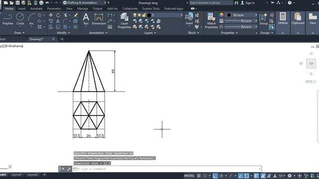 Isometric view of hexagonal pyramid, Engineering Drawing (Graphics)