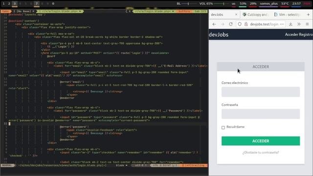 NeoVim - Demostración de edición Rápida de plantilla Blade de Laravel