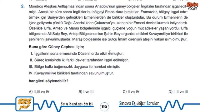 45)2022 8.Sınıf LGS Ses Plus İnkılap Tarihi -Ünite 3 -Milli Mücadele Dönemi Cepheler Test 3 Çözümle