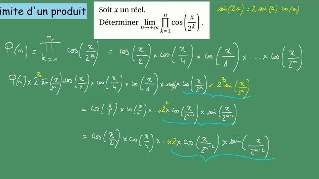 prépa à la prépa MPSI PCSI Limite d'un produit de cos(x/2^k) limite , continuité