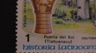 Postage stamp. Cuba Correos. Vasija incaica. Puerta del Sol (Tiahuanacu). Bolivia. 1986. Price 1 c.