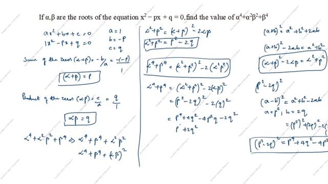 If alpha and beta are the roots of the equation x^2-px+q=0, find the value of α^4 + α^2β^2 + β^4