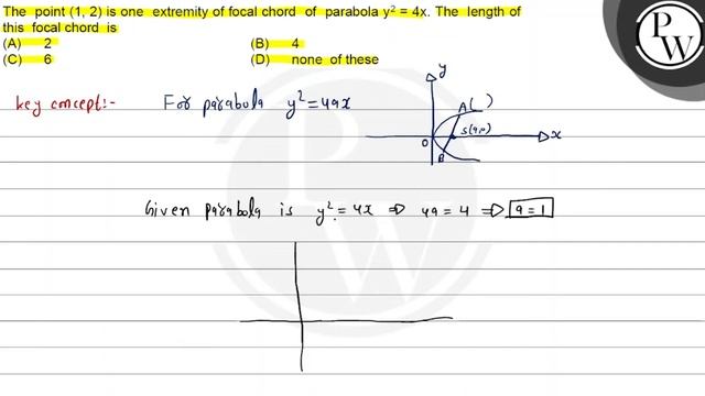 The point \( (1,2) \) is one extremity of focal chord of parabola \...