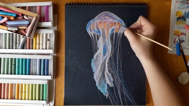 Jellyfish time lapse drawing || Gouache / Pastel