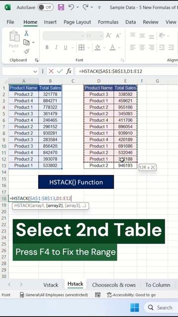 Merge Multiple Tables in Excel! Easy Trick 😉 #excel #skillsphere #dailyshorts #hstack
