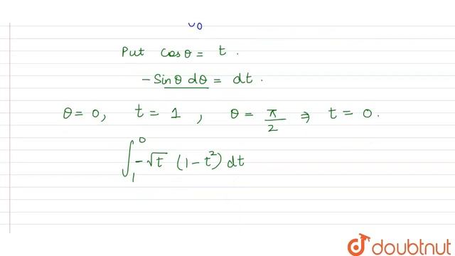 `int_(0)^((pi)/(2))sqrt(costheta)*sin^(3)theta d theta=`  . . .