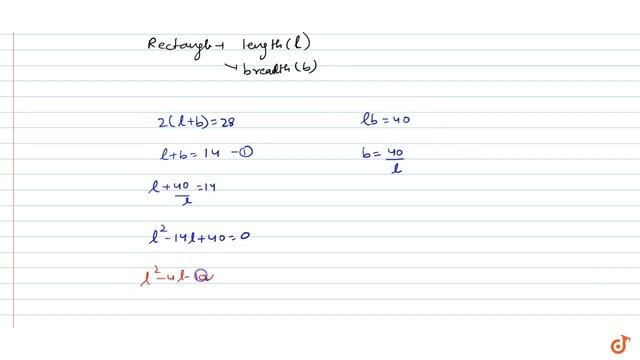 Find The Dimensions Of A Rectangle Whose Perimeter Is 28 Meters And Whose Area Is 40 Square Me