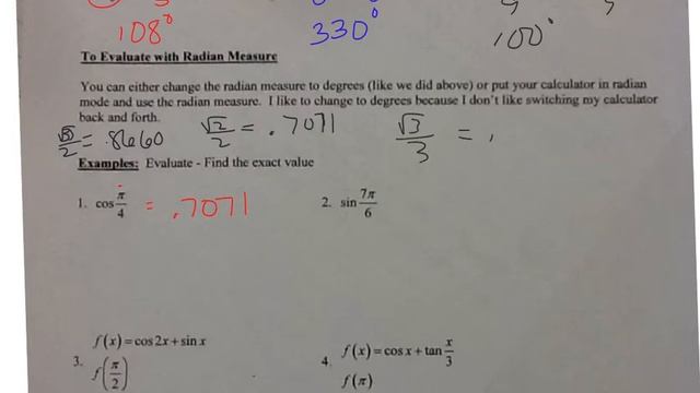 Evaluating with Radian Measure