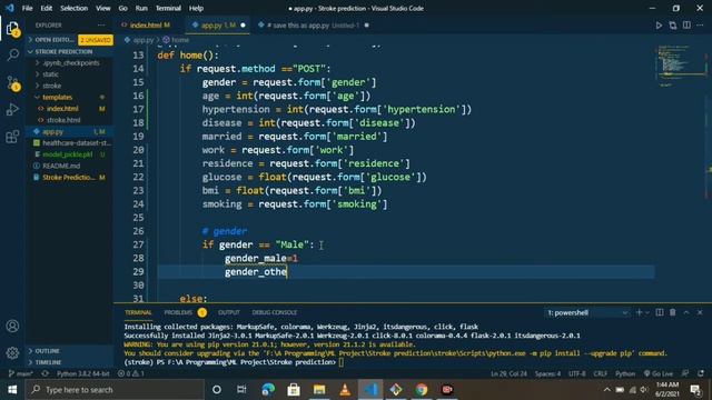 Part - 4 | Flask web app for ML Project | deploy project using flask | stroke prediction | Project