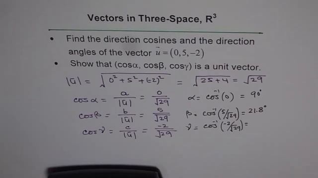 Find Direction Cosines and Direction angle of Vector
