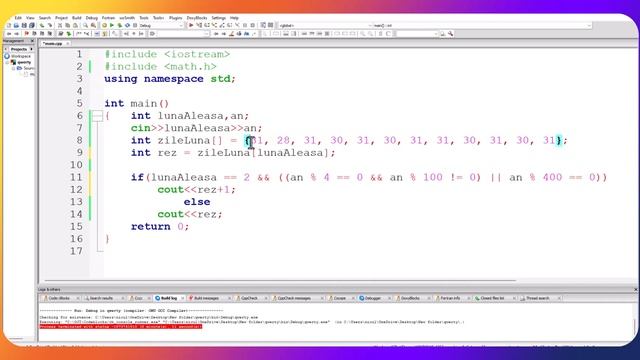 Numarul de zile dintr-un luna si dintr-un an anume. Algoritm C++