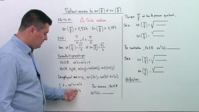 Valeurs exactes de cos(𝛑/8) et sin(𝛑/8)