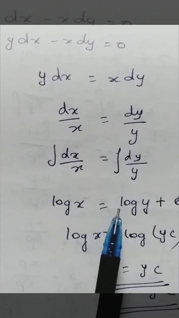 Solvexdy -ydx=0 .12th Business Maths Ex 4.2 Solving differential equations( variable separable form