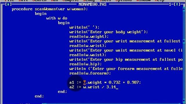 Turbo Pascal Programming  #58 Body Fat Percentage Calculator