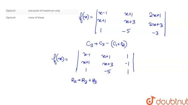 The function f(x) given by  `f(x)=|{:(x-1",   "x+1",   "2x+1),(x+1",   "x+3",   "2x+3),(2x+1", "2
