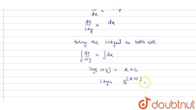 The solution of `(dy)/(dx)-y=1, y(0)=1` is given by