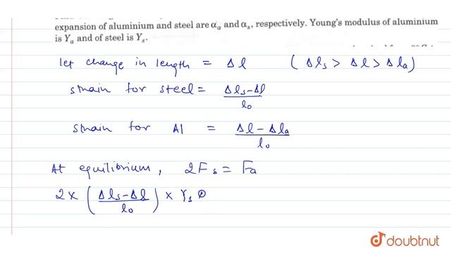 Two steel rods and an aluminium rod of equal length l_0 and equal cross- section are joined rigi...