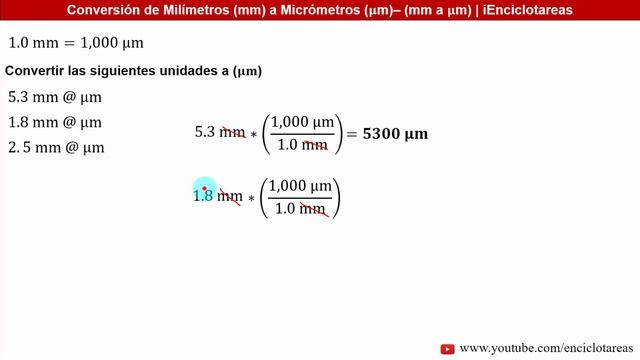 Conversión de Milímetros (mm) a Micrómetros (µm) - (µm a mm)