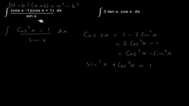 🔴[INTEGRAL]🔴∫ {(cos x -1)(cos x +1)}/ sinx