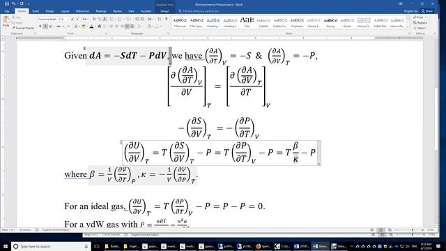 Deriving the Internal Pressure