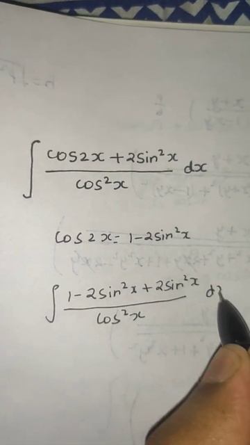 Integration of (cos2x+2sin²x)/cos²x #integration #shorts #nda #jee #cbse #ncert #maths