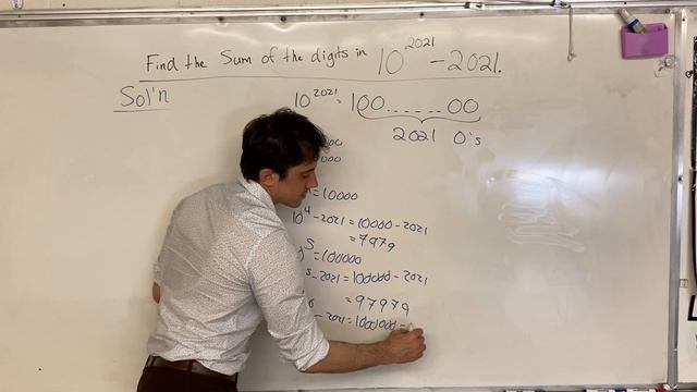 Sum of the digits of (10^2021 - 2021)