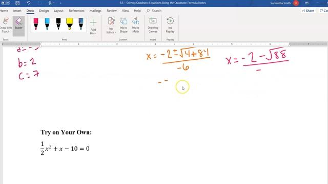 Quadratic Equations: 9.5 Solving Quadratic Equations Using the Quadratic Formula - Video 1