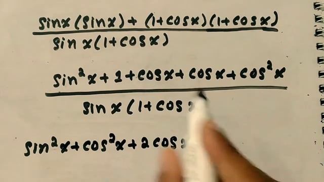 Prove that sinx/(1+cosx) + (1+cosx)/sinx=2cosecx
