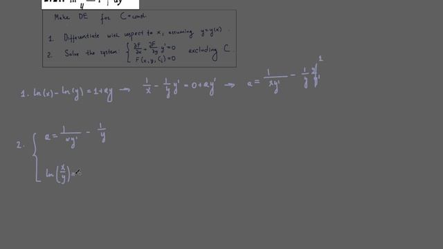 #2721. ln(x/y)=1+ay Make a DE for a = const. [Demidovich]