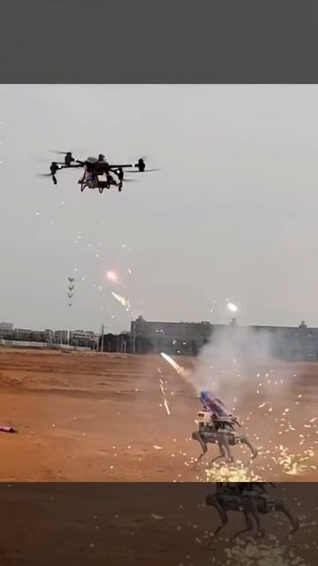 Дрон и робо-пёс устроили эпичную перестрелку фейерверками