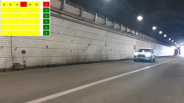 Slow driving car for radar detection test  in tunnel 1