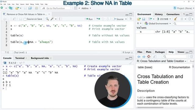 Remove or Show NA Values in Table in R (Examples) | table() Function & useNA Argument | Missing Dat
