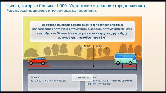 Решение задач на движение в противоположных направлениях