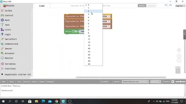 Traffic light system using Mixly IDE.