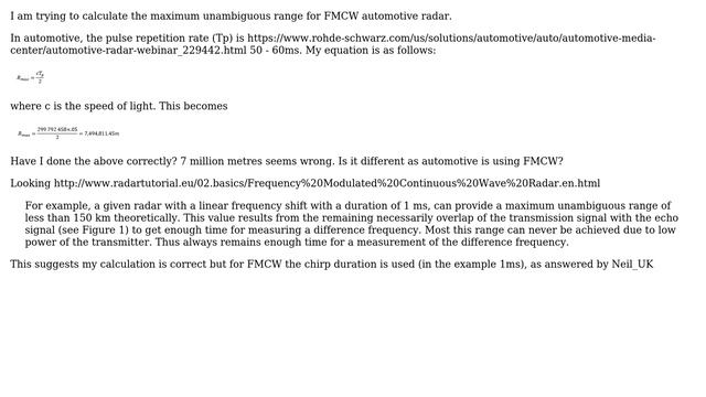 Electronics: Automotive Pulse Doppler Maximum unambiguous range?