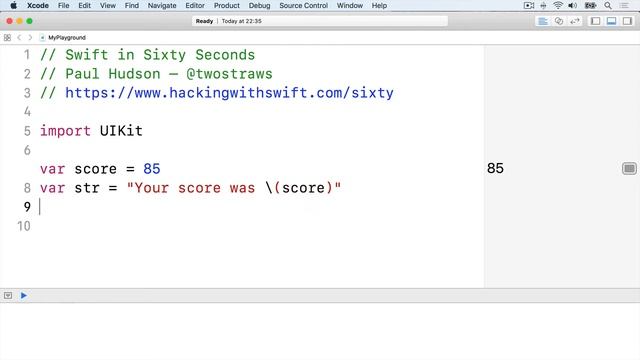 String interpolation – Swift in Sixty Seconds