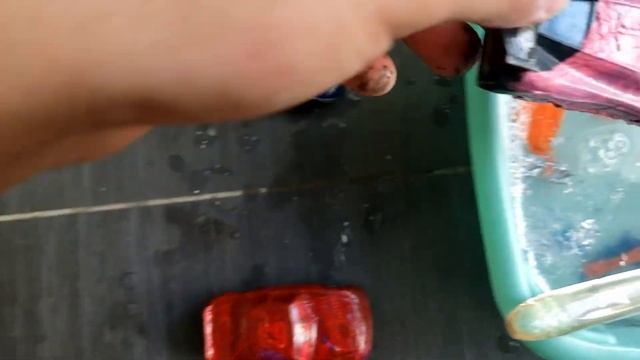 Disney Pixar Cars covered in glitter falling into deep pool | Lightning McQueen, Mater, Rayo