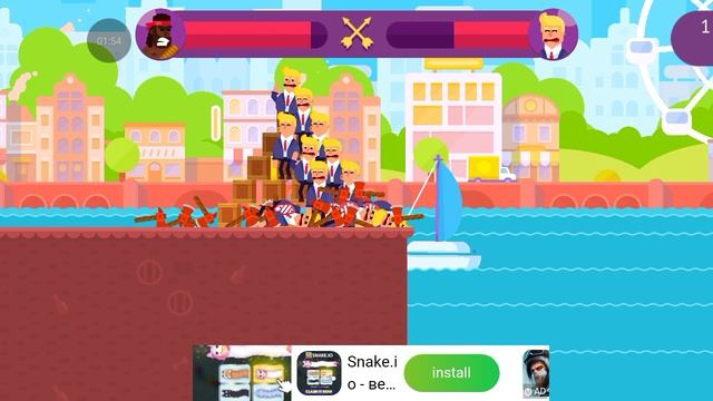 Прохожу один уровень в игре Bowmasters. Arnold VS Donald. D.