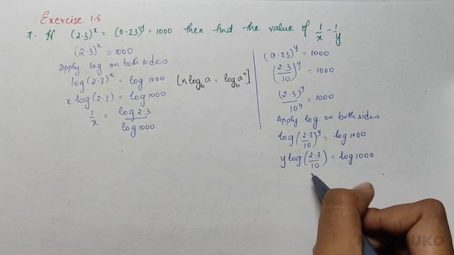 If (2.3)^x = (0.23)^y = 1000 , then find 1/x - 1/y - Class 10