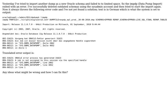 How to fix UDI-31623 error in Oracle?