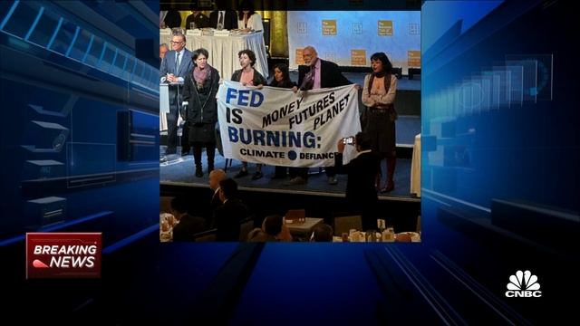 Climate protesters disrupt start of Federal Reserve Chair Powell’s economic speech