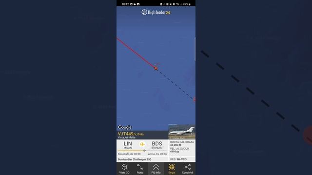 Flight radar 24 - volo Milano Linate _ brindisi