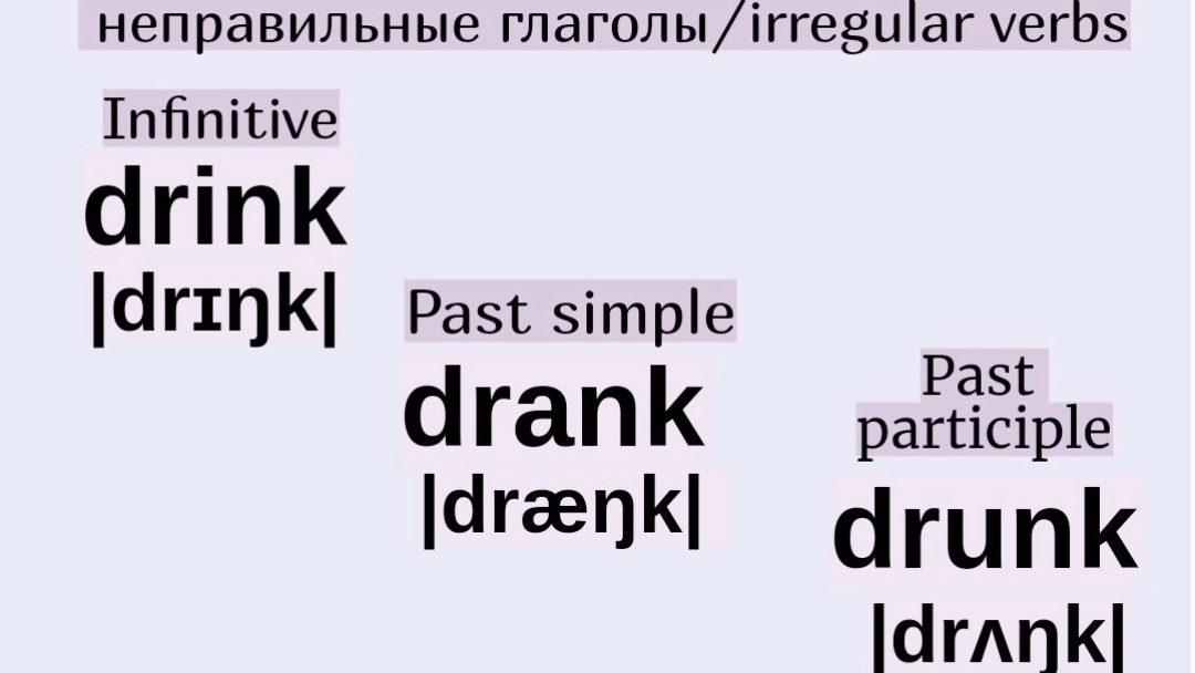 Неправильные глаголы в примерах 👉drink, drank, drunk